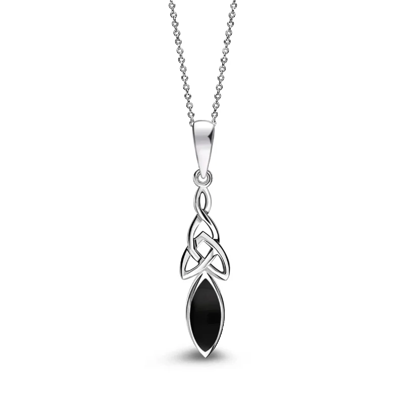 Heart - Shaped Pendant Necklaces with Birthstone InlaysSterling Silver Whitby Jet Celtic Marquise Pendant