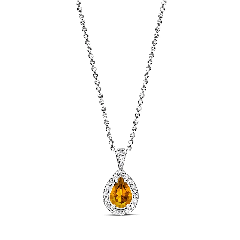 Locket Pendant Necklaces with Personalized EngravingsSterling Silver Citrine & CZ Pear Drop Pendant