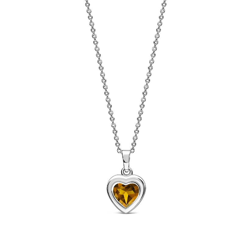 Nature - Inspired Pendant Necklaces with Leaf or Flower DesignsSterling Silver Citrine Framed Heart Pendant