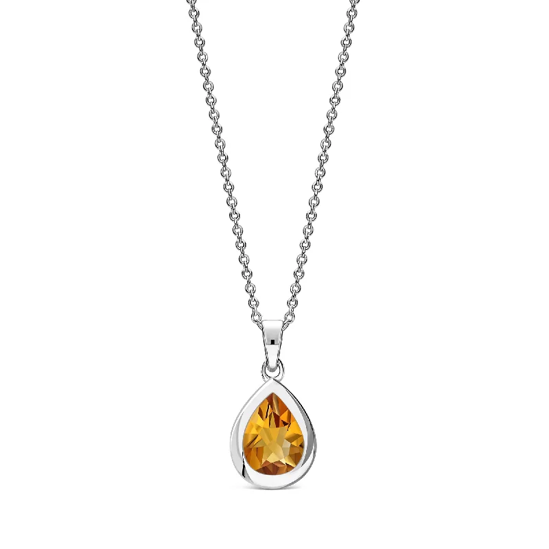 Crystal - Embellished Pendant Necklaces for a Glamorous LookSterling Silver Citrine Framed Teardrop Pendant