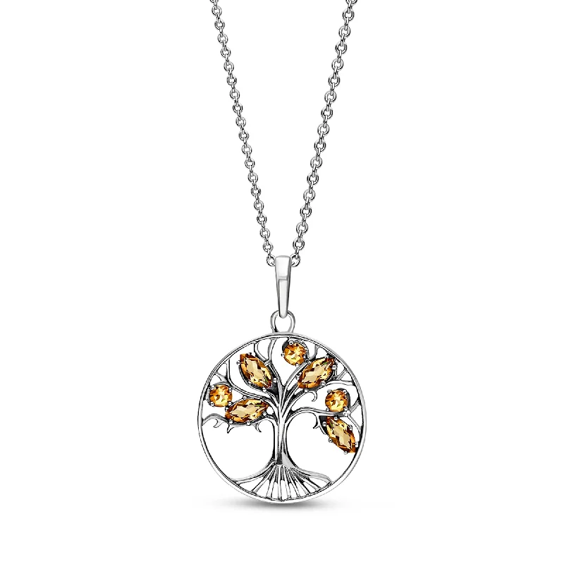 Locket Pendant Necklaces with Personalized EngravingsSterling Silver Citrine Leaf Tree of Life Pendant