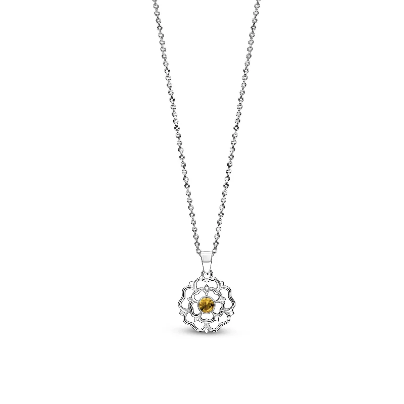 Crystal - Embellished Pendant Necklaces for a Glamorous LookSterling Silver Small Citrine Yorkshire Rose Pendant