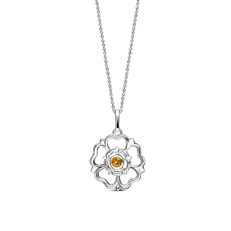 Crystal - Embellished Pendant Necklaces for a Glamorous LookSterling Silver Citrine Yorkshire Rose Pendant