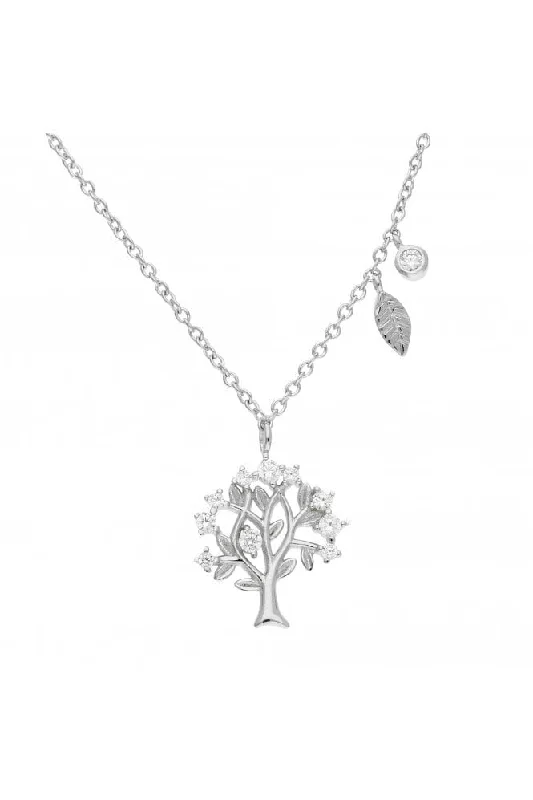 Crystal - Embellished Pendant Necklaces for a Glamorous LookSterling Silver CZ Tree Of Life Necklace