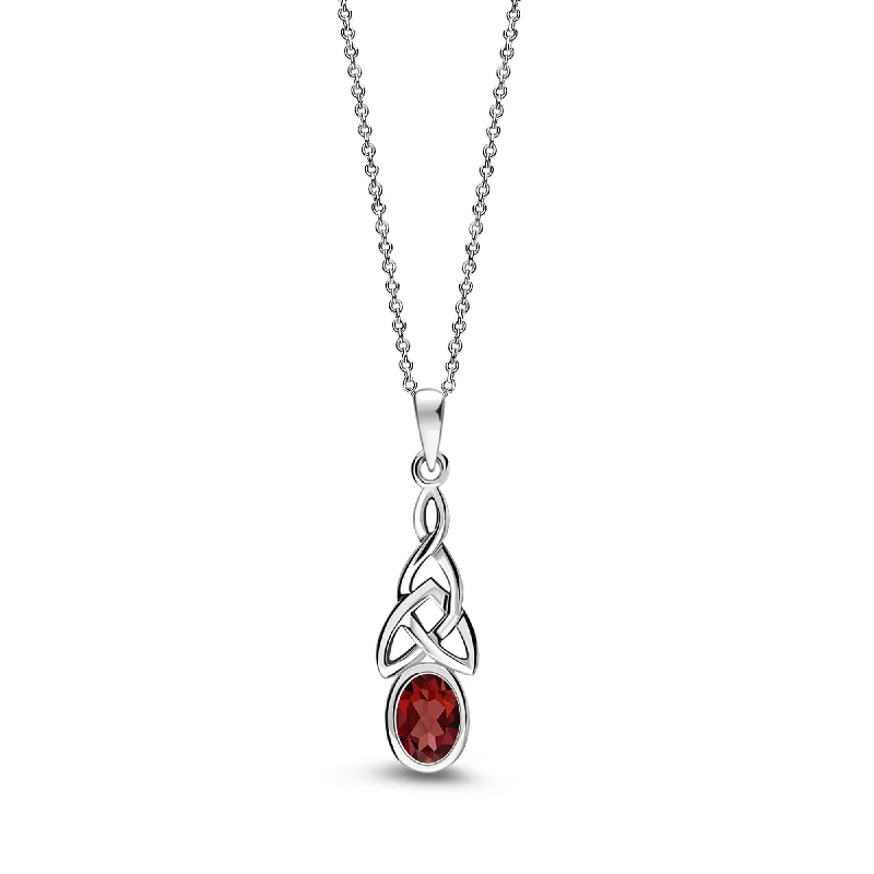 Heart - Shaped Pendant Necklaces with Birthstone InlaysSterling Silver Garnet Celtic Oval Pendant