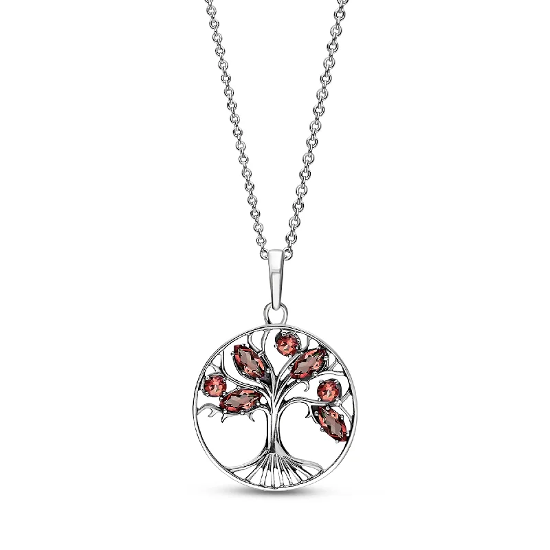 Zodiac Sign Pendant Necklaces for Astrology EnthusiastsSterling Silver Garnet Leaf Tree of Life Pendant