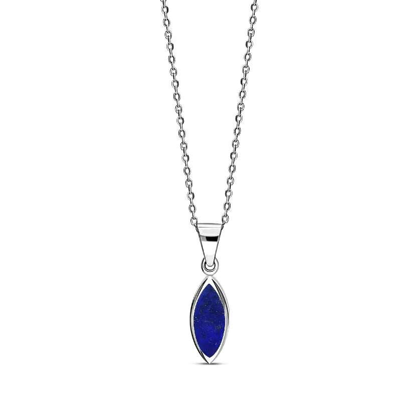 Crystal - Embellished Pendant Necklaces for a Glamorous LookSterling Silver Lapis Lazuli Marquise Pendant