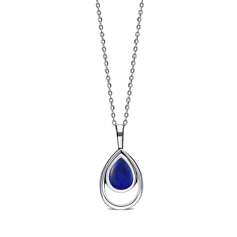 Locket Pendant Necklaces with Personalized EngravingsSterling Silver Lapis Lazuli Open Teardrop Pendant