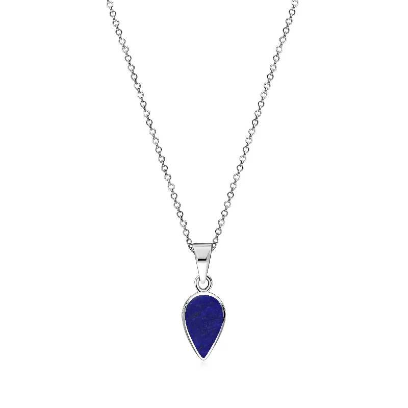 Heart - Shaped Pendant Necklaces with Birthstone InlaysSterling Silver Lapis Lazuli Pear Drop Pendant