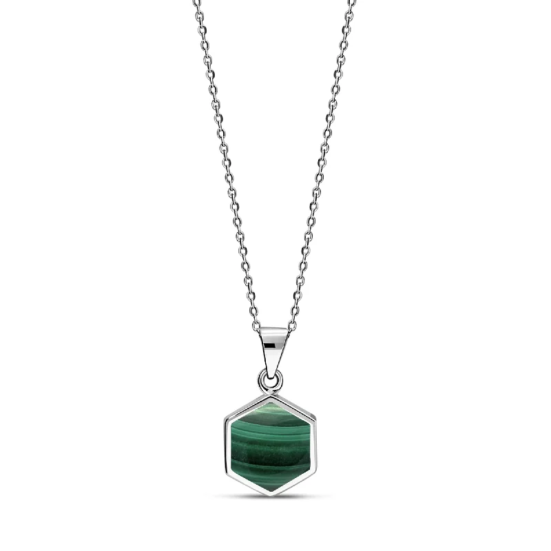 Zodiac Sign Pendant Necklaces for Astrology EnthusiastsSterling Silver Malachite Hexagon Pendant