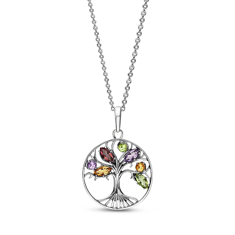 Crystal - Embellished Pendant Necklaces for a Glamorous LookSterling Silver Mixed Leaf Faceted Leaf Tree of Life Pendant