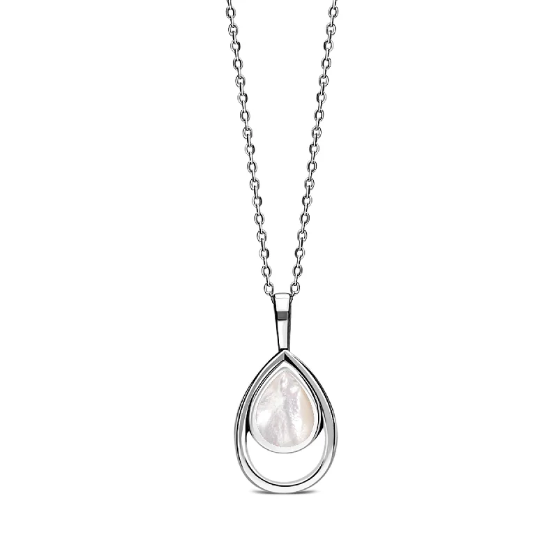 Heart - Shaped Pendant Necklaces with Birthstone InlaysSterling Silver Mother of Pearl Open Teardrop Pendant