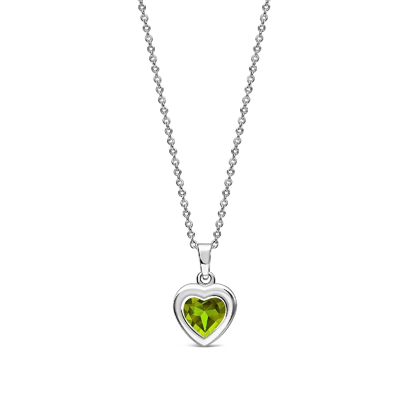 Heart - Shaped Pendant Necklaces with Birthstone InlaysSterling Silver Peridot Framed Heart Pendant