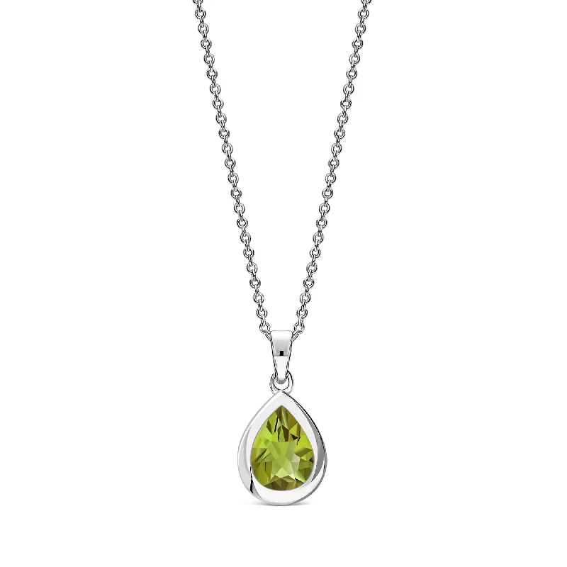 Locket Pendant Necklaces with Personalized EngravingsSterling Silver Peridot Framed Teardrop Pendant