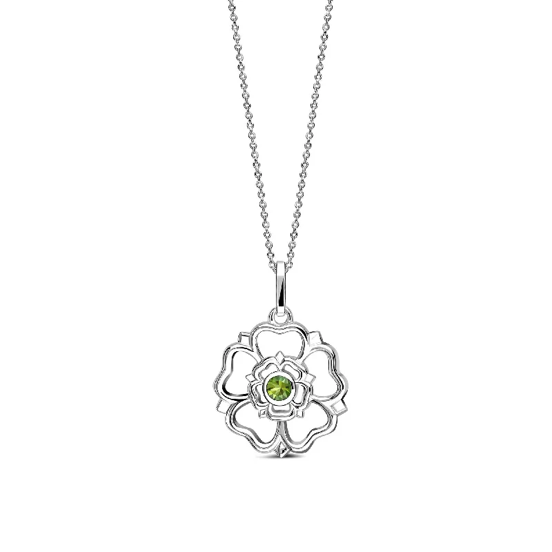 Heart - Shaped Pendant Necklaces with Birthstone InlaysSterling Silver Peridot Yorkshire Rose Pendant