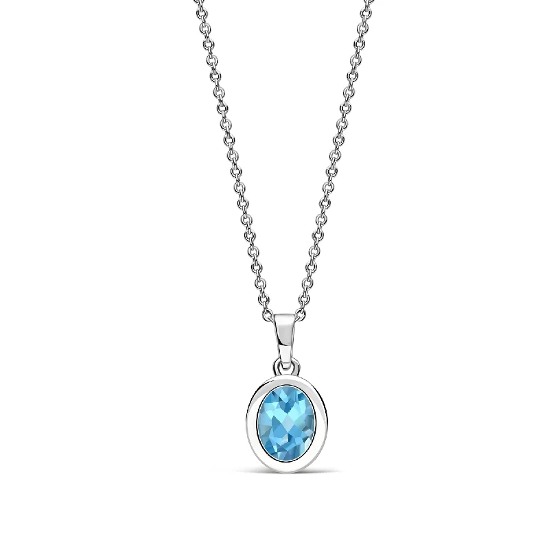 Zodiac Sign Pendant Necklaces for Astrology EnthusiastsSterling Silver Swiss Blue Topaz Oval Framed Pendant