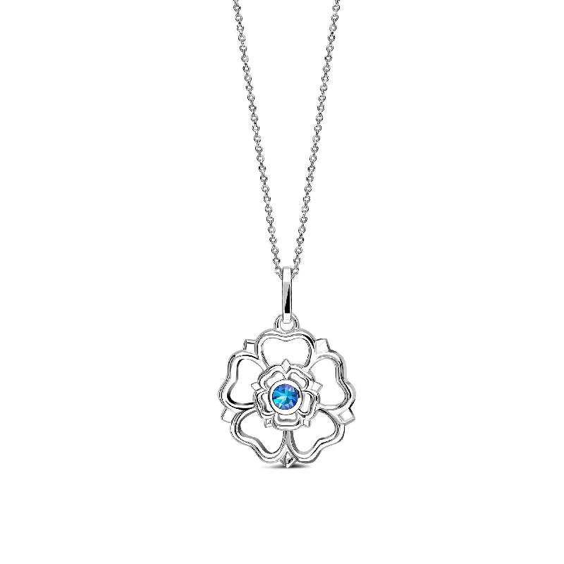 Nature - Inspired Pendant Necklaces with Leaf or Flower DesignsSterling Silver Swiss Blue Topaz Yorkshire Rose Pendant