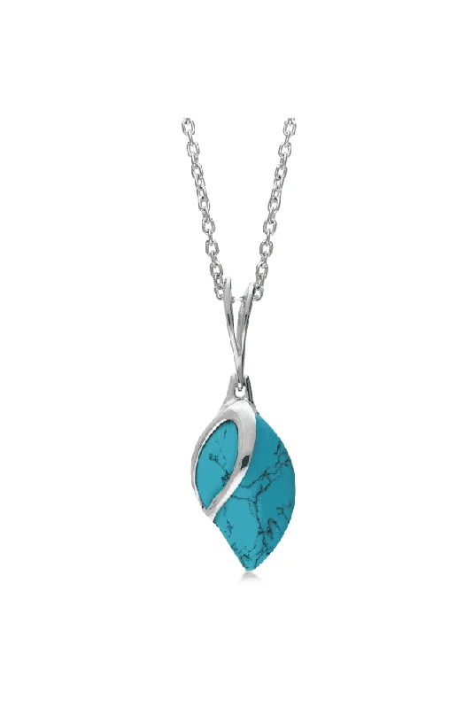 Locket Pendant Necklaces with Personalized EngravingsSterling Silver Turquoise Teardrop Leaf Pendant