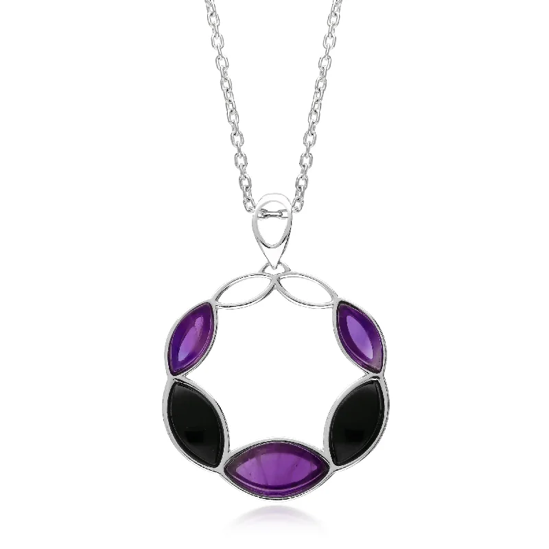 Crystal - Embellished Pendant Necklaces for a Glamorous LookSterling Silver Whitby Jet and Amethyst Marquise Pendant