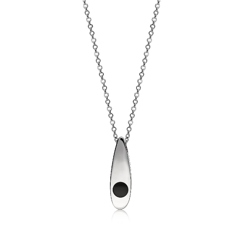 Crystal - Embellished Pendant Necklaces for a Glamorous LookSterling Silver Whitby Jet & Birthstone Double-Sided Solid Teardrop Pendant