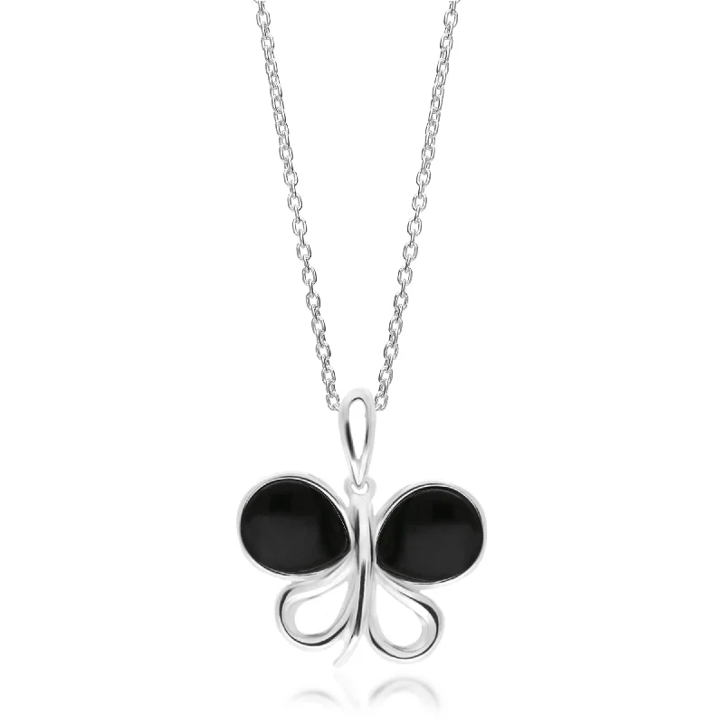 Heart - Shaped Pendant Necklaces with Birthstone InlaysSterling Silver Whitby Jet Butterfly Pendant