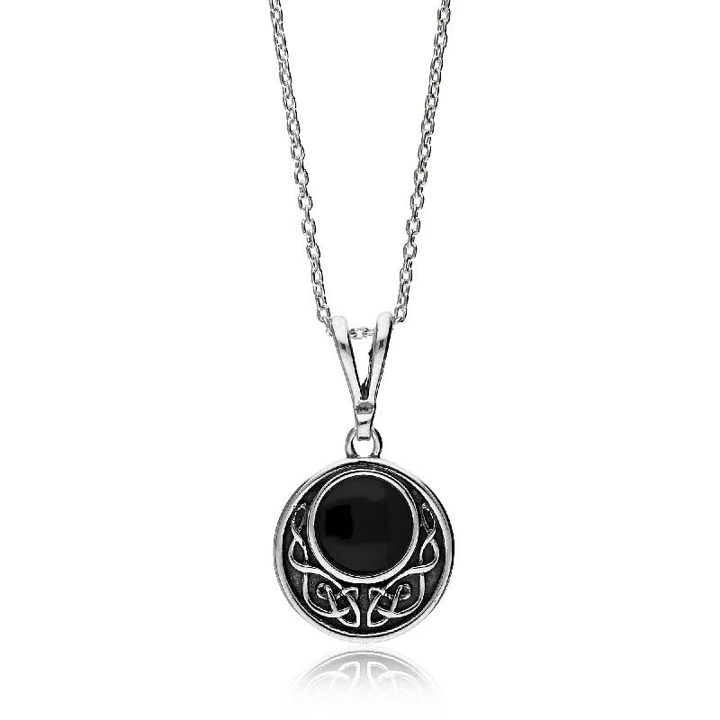 Heart - Shaped Pendant Necklaces with Birthstone InlaysSterling Silver Whitby Jet Celtic Disc Pendant