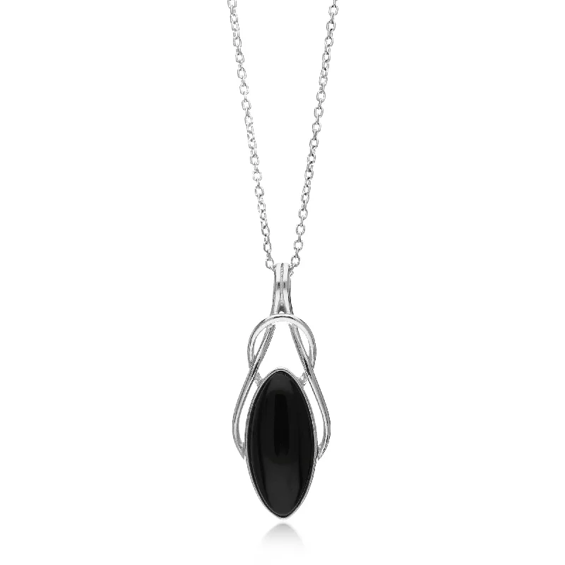 Crystal - Embellished Pendant Necklaces for a Glamorous LookSterling Silver Whitby Jet Large Celtic Marquise Pendant