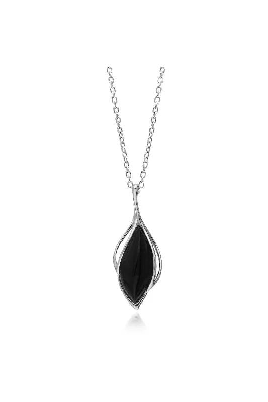 Nature - Inspired Pendant Necklaces with Leaf or Flower DesignsSterling Silver Whitby Jet Marquise Twist Pendant