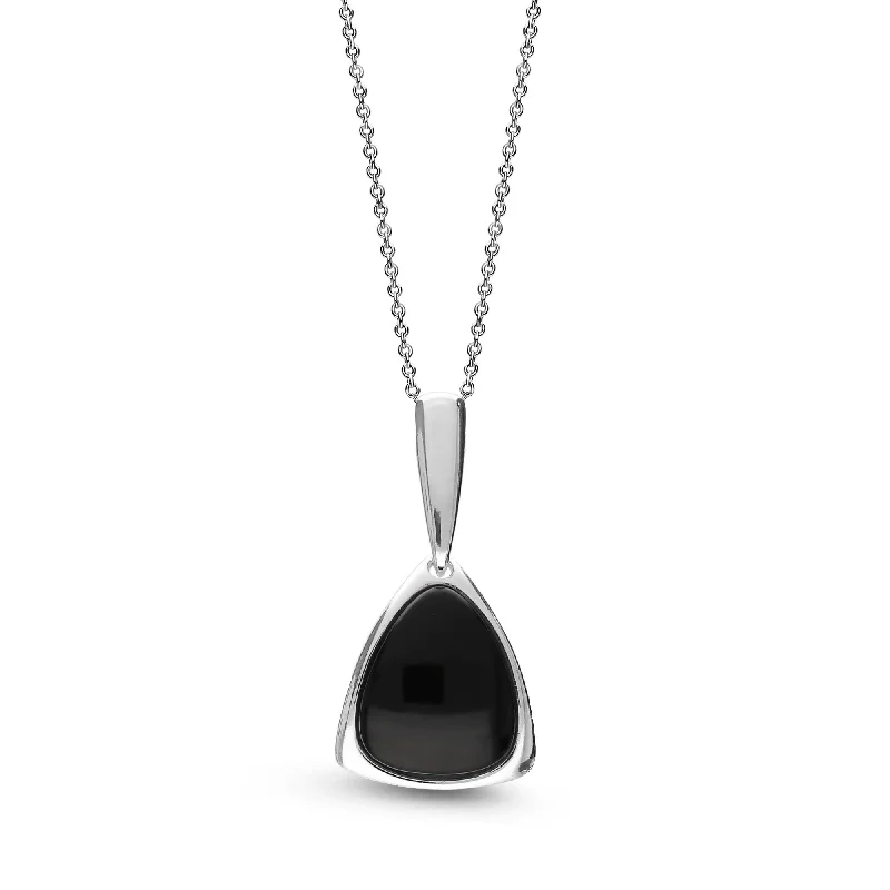 Heart - Shaped Pendant Necklaces with Birthstone InlaysSterling Silver Whitby Jet Large Curved Triangular Pendant