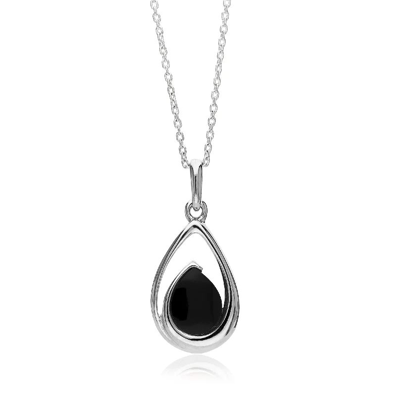 Nature - Inspired Pendant Necklaces with Leaf or Flower DesignsSterling Silver Whitby Jet Designer Teardrop Pendant