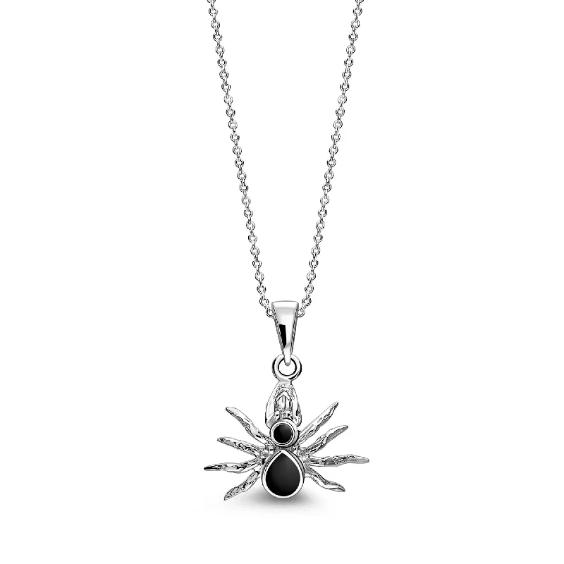 Heart - Shaped Pendant Necklaces with Birthstone InlaysSterling Silver Whitby Jet Detailed Spider Pendant