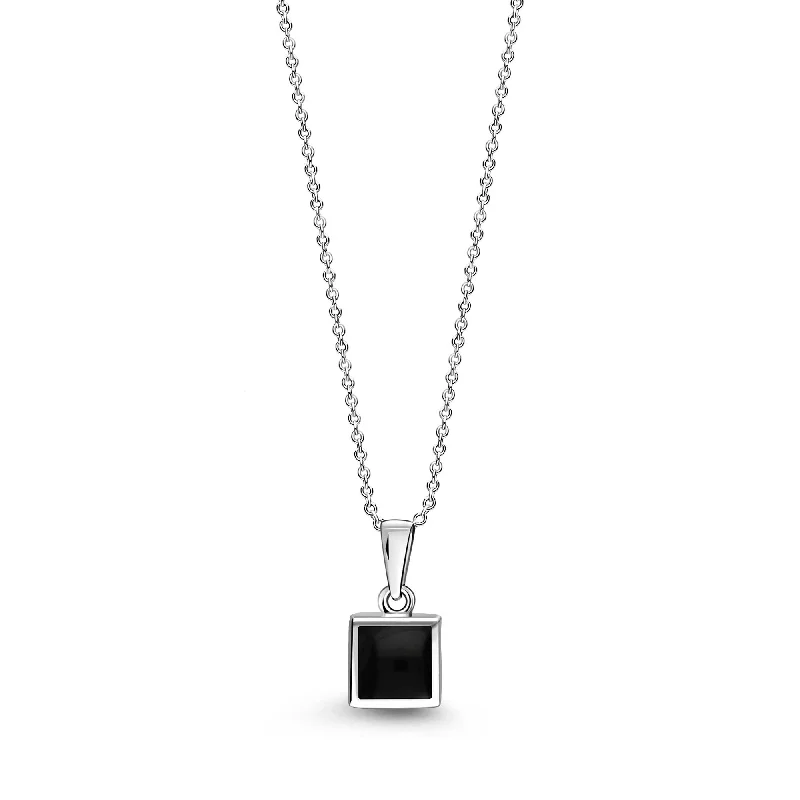 Locket Pendant Necklaces with Personalized EngravingsSterling Silver Whitby Jet Dinky Square Pendant