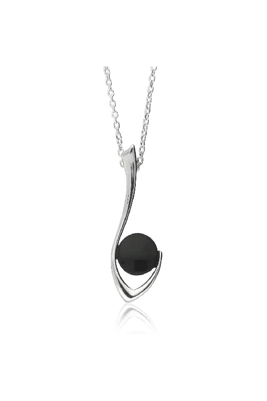 Locket Pendant Necklaces with Personalized EngravingsSterling Silver Whitby Jet Elegant Hook Pendant