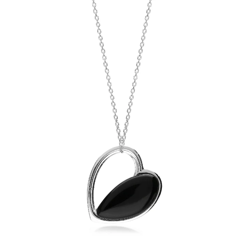 Zodiac Sign Pendant Necklaces for Astrology EnthusiastsSterling Silver Whitby Jet Half Heart Pendant