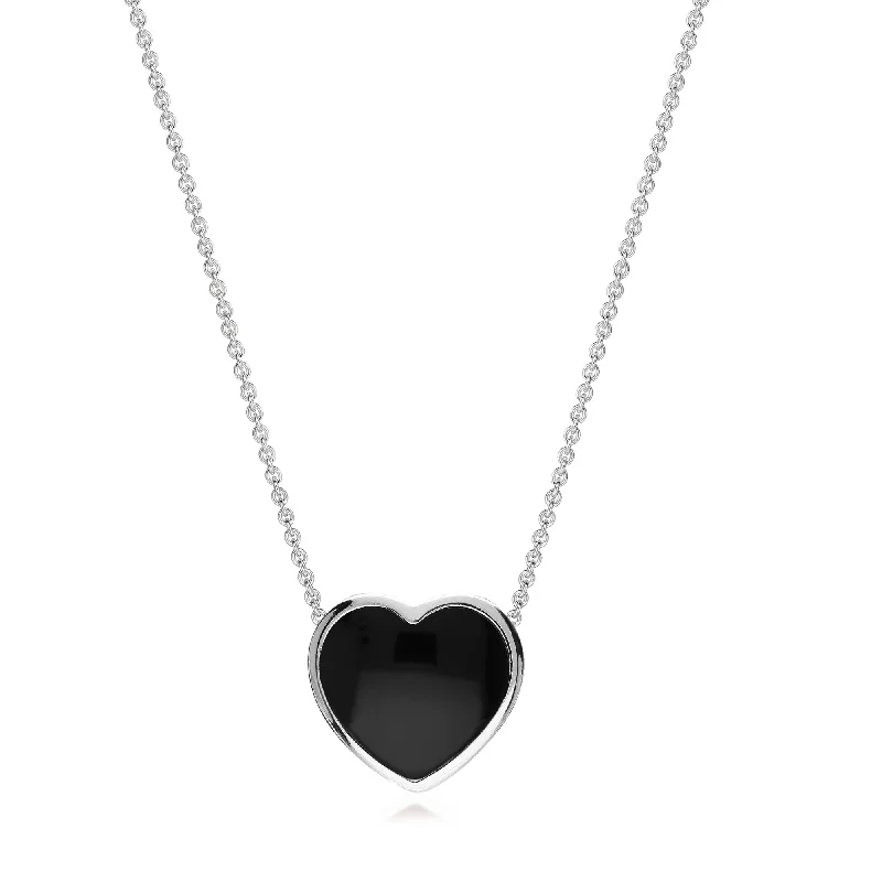 Locket Pendant Necklaces with Personalized EngravingsSterling Silver Whitby Jet Hooked-Bail Heart Pendant