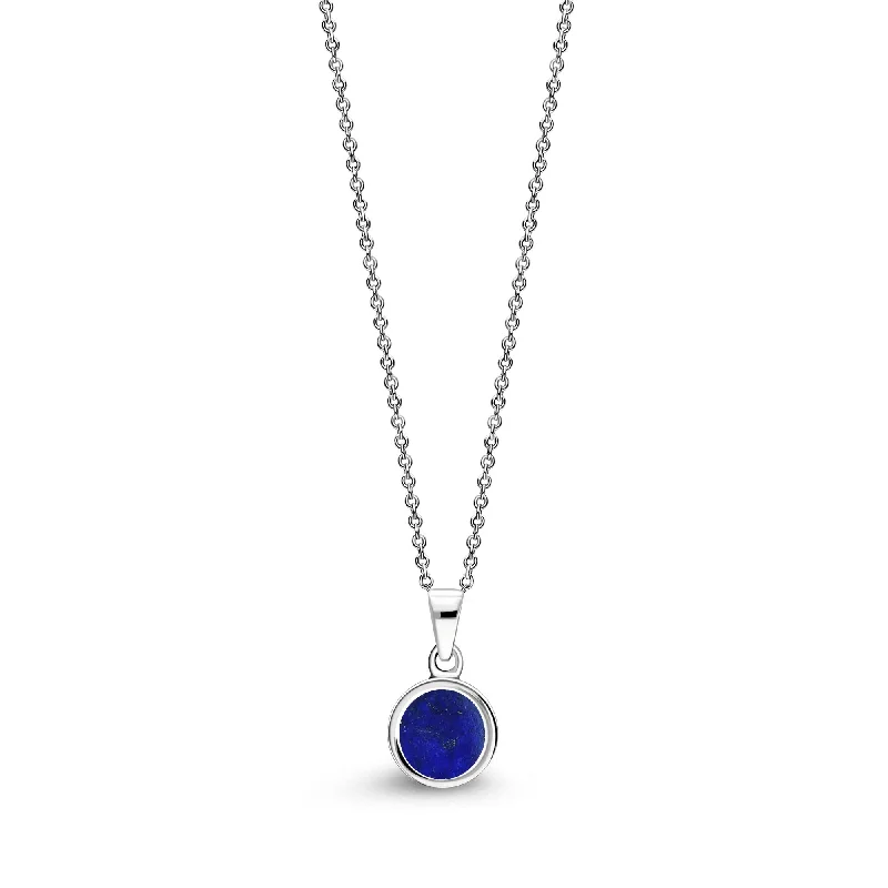 Zodiac Sign Pendant Necklaces for Astrology EnthusiastsSterling Silver Whitby Jet &  Lapis Lazuli Double-Sided Plain Round Pendant