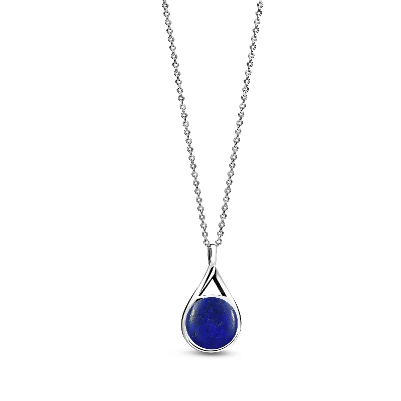 Heart - Shaped Pendant Necklaces with Birthstone InlaysSterling Silver Whitby Jet & Lapis Lazuli Double-Sided Twist Pendant