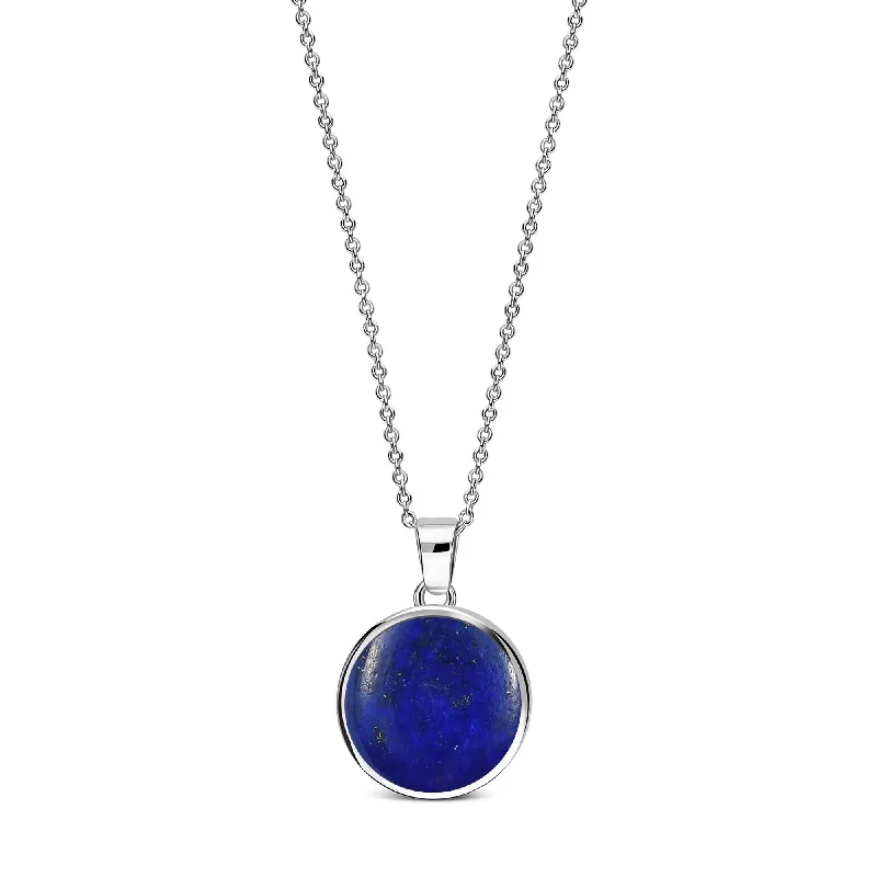 Heart - Shaped Pendant Necklaces with Birthstone InlaysSterling Silver Whitby Jet & Lapis Lazuli Round Double Sided Pendant