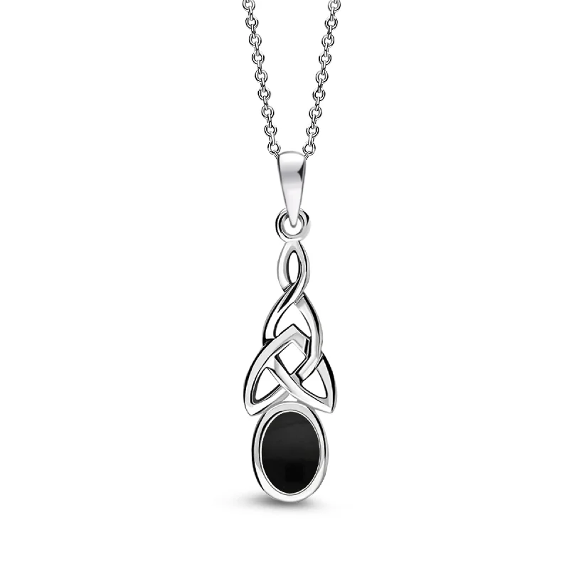 Nature - Inspired Pendant Necklaces with Leaf or Flower DesignsSterling Silver Whitby Jet Large Celtic Oval Pendant