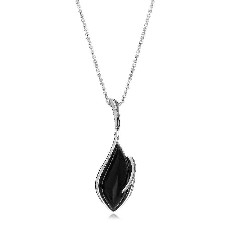 Heart - Shaped Pendant Necklaces with Birthstone InlaysSterling Silver Whitby Jet Large Designer Marquise Pendant