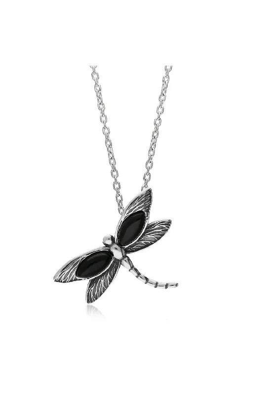 Zodiac Sign Pendant Necklaces for Astrology EnthusiastsSterling Silver Whitby Jet Large Dragonfly Pendant