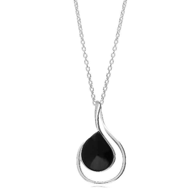 Heart - Shaped Pendant Necklaces with Birthstone InlaysSterling Silver Whitby Jet Large Offset Pear Drop Pendant