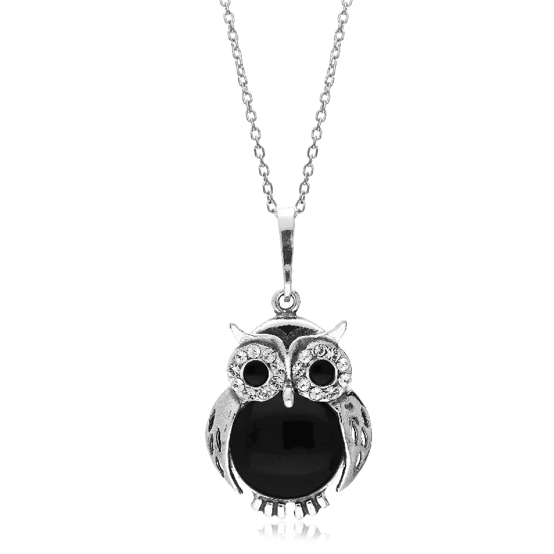 Nature - Inspired Pendant Necklaces with Leaf or Flower DesignsSterling Silver Whitby Jet Large Owl Pendant