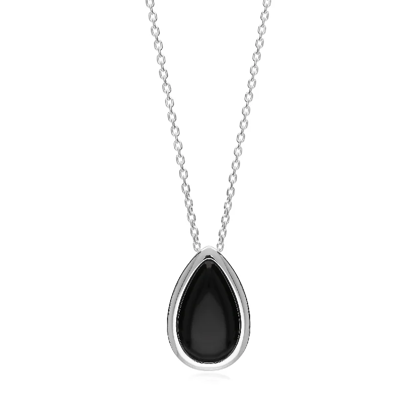 Locket Pendant Necklaces with Personalized EngravingsSterling Silver Whitby Jet Large Teardrop Pendant