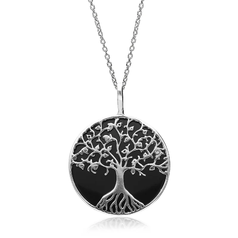 Heart - Shaped Pendant Necklaces with Birthstone InlaysSterling Silver Whitby Jet Large Tree Of Life Pendant