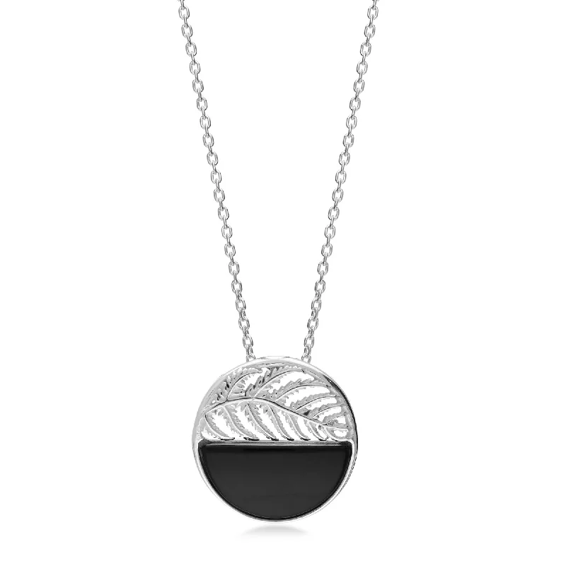 Nature - Inspired Pendant Necklaces with Leaf or Flower DesignsSterling Silver Whitby Jet Leaf Drop Pendant