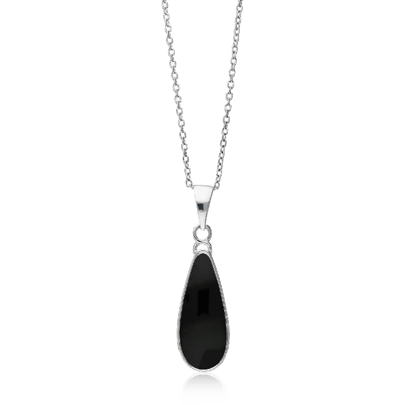 Nature - Inspired Pendant Necklaces with Leaf or Flower DesignsSterling Silver Whitby Jet Long Teardrop Pendant