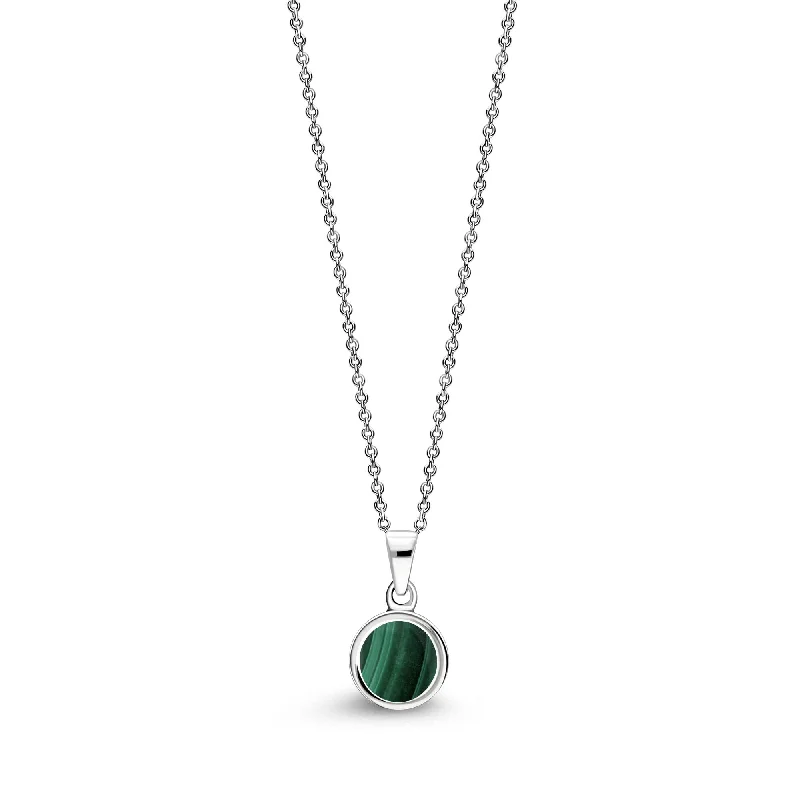 Crystal - Embellished Pendant Necklaces for a Glamorous LookSterling Silver Whitby Jet & Malachite Double-Sided Plain Round Pendant