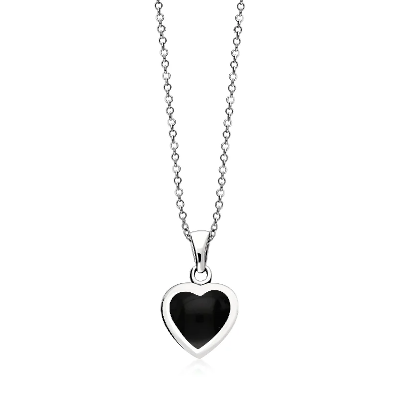 Locket Pendant Necklaces with Personalized EngravingsSterling Silver Whitby Jet & Mother of Pearl Double Sided Heart Pendant