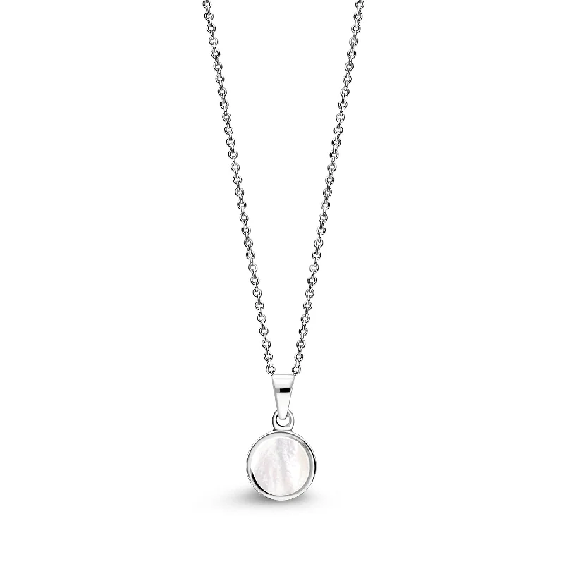 Crystal - Embellished Pendant Necklaces for a Glamorous LookSterling Silver Whitby Jet & Mother Of Pearl Double-Sided Plain Round Pendant